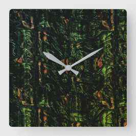 Relógio Quadrado Latido de árvore sob vidro martelado verde