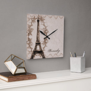 Relógio Quadrado Latte Paris Grunge Wall Clock