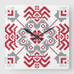 Relógio Quadrado Latvian Auseklis Folk art geometric medallion