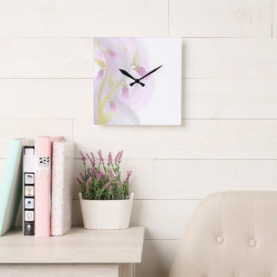 Relógio Quadrado Lavagem de Aquarela Rosa Pálida