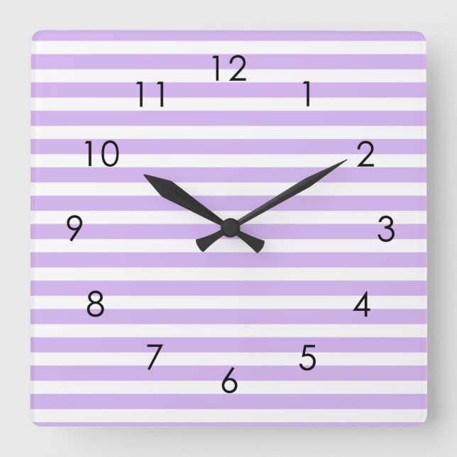 Relógio Quadrado Lavanda Horizontal Stripes Pastel Lilac   (Frente)