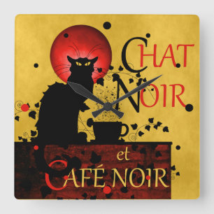 Relógio Quadrado Le Chat Noir et Café Noir