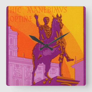 Relógio Quadrado Le Grand Hotel Roma Estátua, Itália, Viagem Vintag