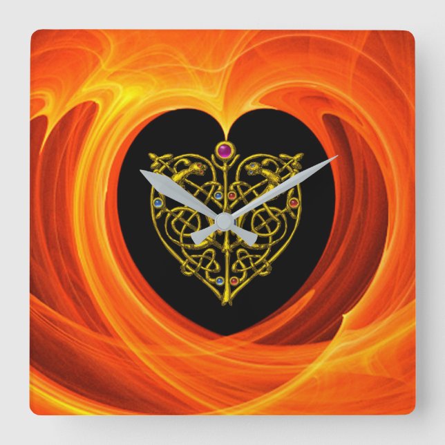 Relógio Quadrado LEAF ouro, amarelo-laranja preto (Frente)