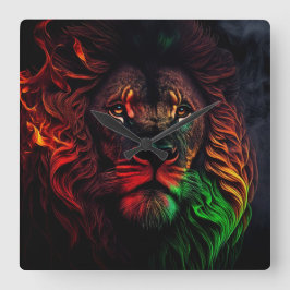 Relógio Quadrado Leão Amarelo Verde Vermelho 01