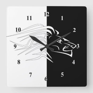 Relógio Quadrado Leão - Branco e Preto
