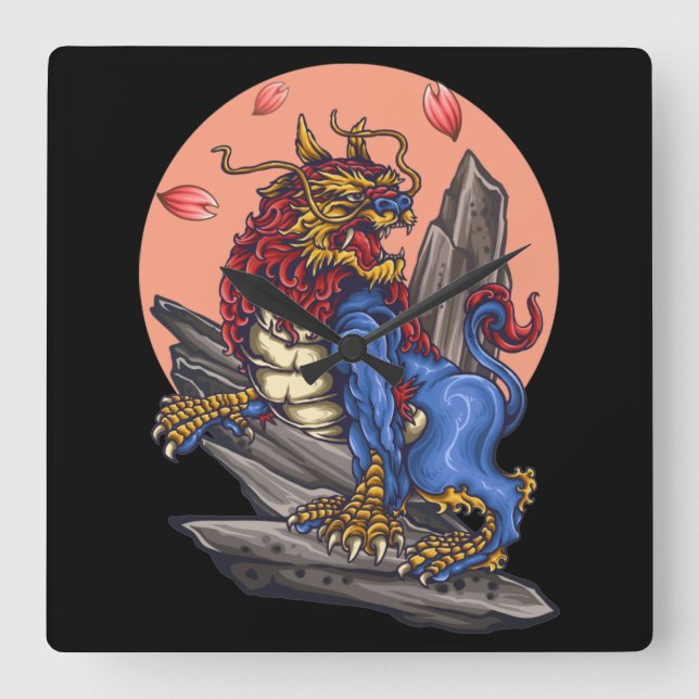 Relógio Quadrado Leão Japonês (Frente)