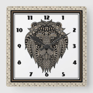 Relógio Quadrado Leão Tribal