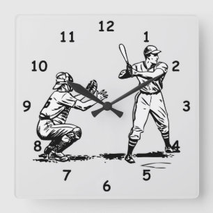 Relógio Quadrado Legal Batedor de Baseball e Desenho de Bateria de 