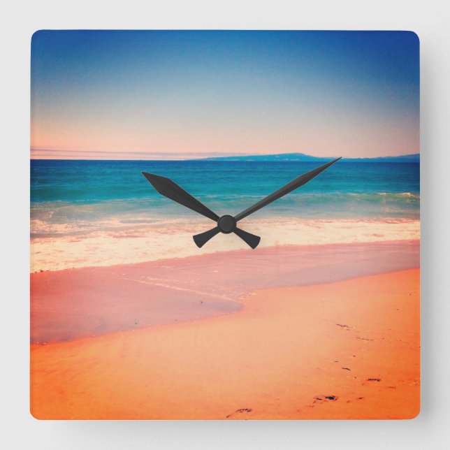 Relógio Quadrado Legal Vintage Overlay Style Beach Photo (Frente)