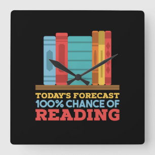 Relógio Quadrado Leitura - 100% de chance de ler livros engraçados
