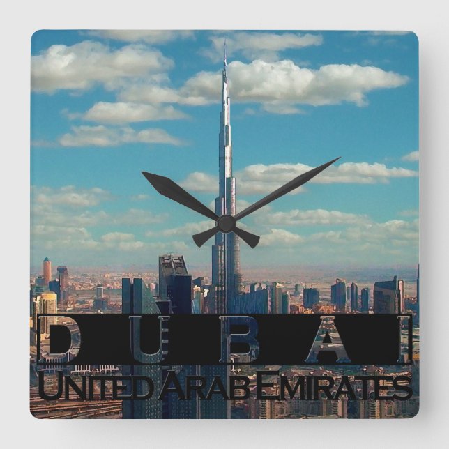 Relógio Quadrado Lembrança de Dubai UAE (Frente)