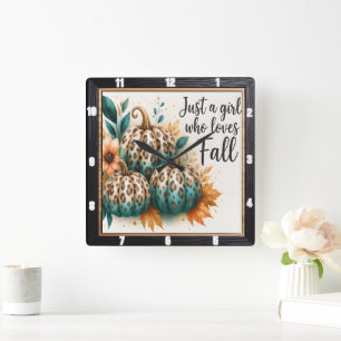 Relógio Quadrado Leopard Pumpkin Girl ama Fall