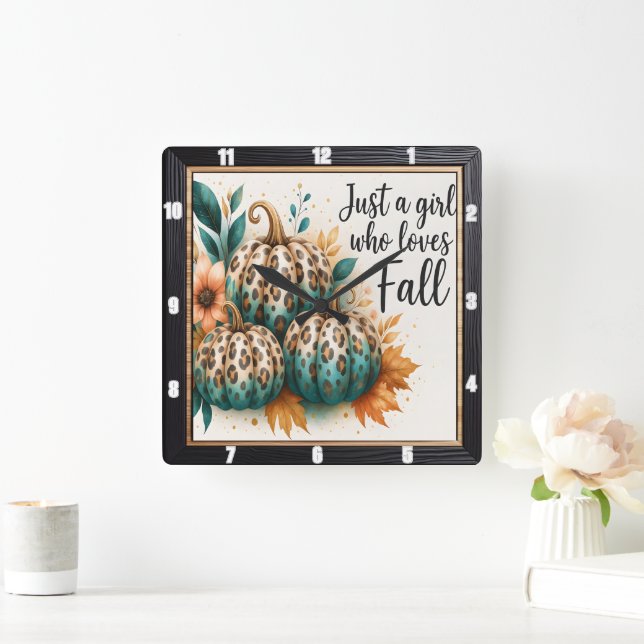 Relógio Quadrado Leopard Pumpkin Girl ama Fall (Lar)