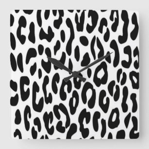 Relógio Quadrado Leopardo Clássico Preto e Branco