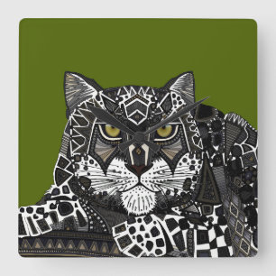 Relógio Quadrado leopardo-da-neve verde