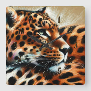 Relógio Quadrado Leopardo Desenho de Pastel duro