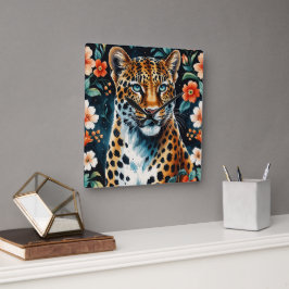 Relógio Quadrado Leopardo floral da vinha