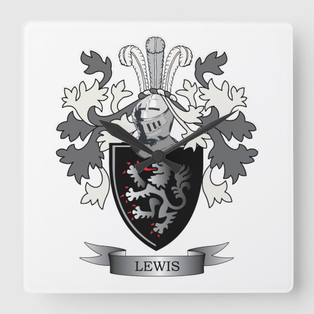 Relógio Quadrado Lewis Family Crest Casaco de Armas (Frente)