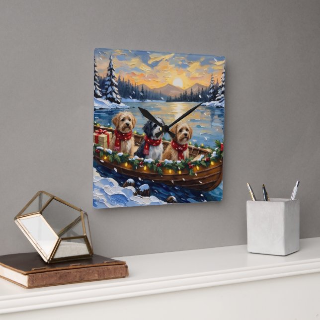 Relógio Quadrado Lhasa Apso Christmas Boat Holiday (Escritório)