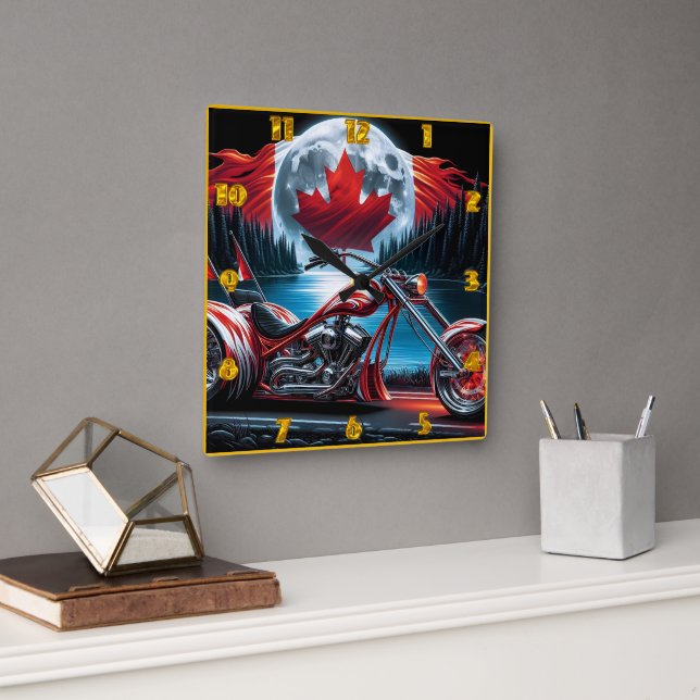 Relógio Quadrado liberdade de helicóptero com a bandeira canadiana  (Escritório)