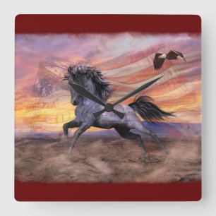 Relógio Quadrado Liberdade Mustang & Eagle Patriótico