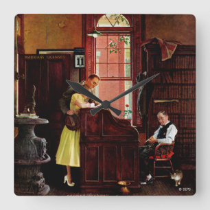 Relógio Quadrado Licença de casamento por Norman Rockwell