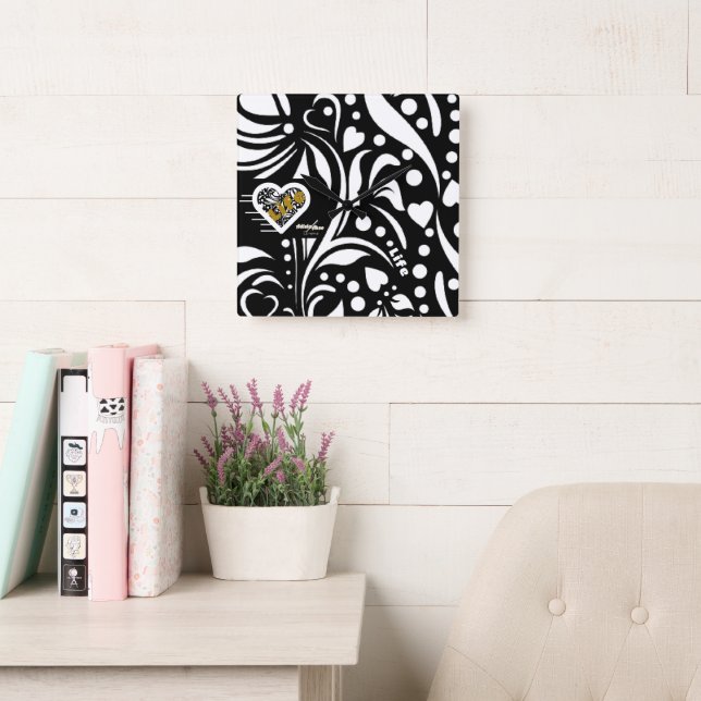 Relógio Quadrado Life Cote Black Wall (Bloqueio de Muro Negro) da P (Sala de leitura)