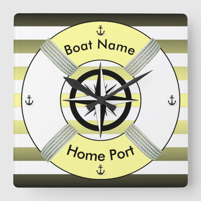 Relógio Quadrado Lifebuoy ~ Anel Vida ~ Verde Amarelo Preto e Branc (Frente)