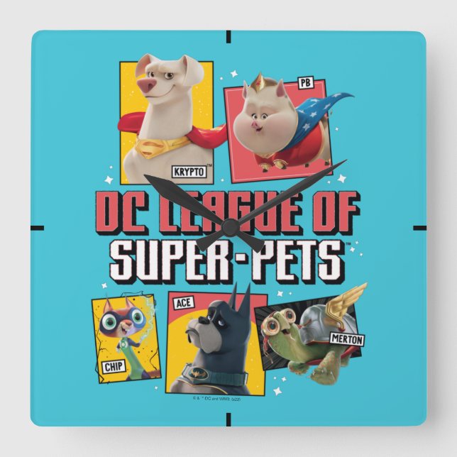 Relógio Quadrado Liga DC de Painéis de Caracteres Super Pets (Frente)