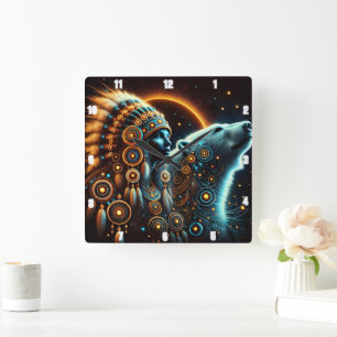 Relógio Quadrado Ligação índia entre espírito e natureza