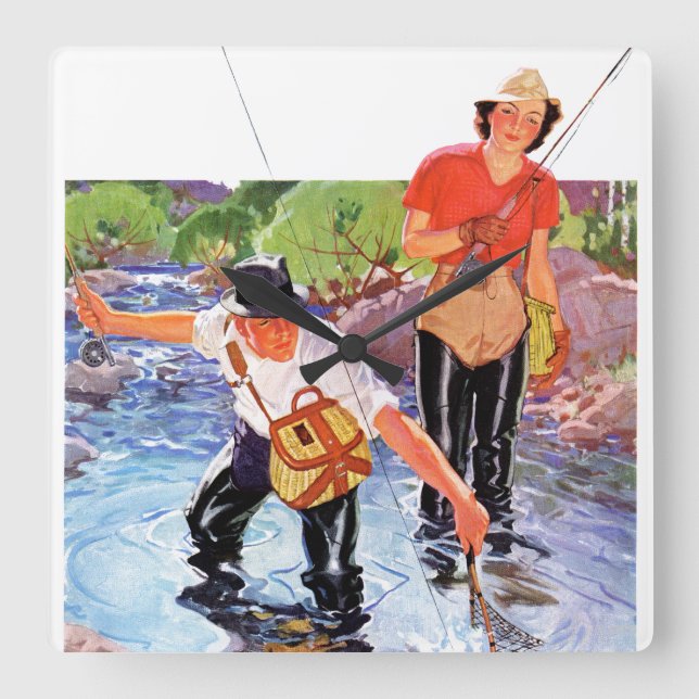 Relógio Quadrado Ligando um Peixe por R.J. Cavaliere (Frente)