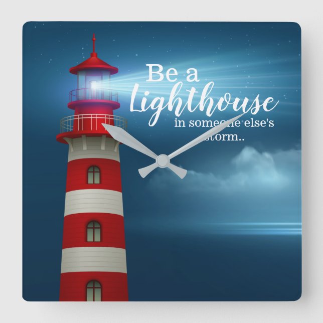 Relógio Quadrado Lighthouse Quote (Frente)