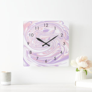 Relógio Quadrado Lilac Lilac Modern Abstrato Liquid Marble Design
