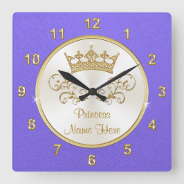 Relógio Quadrado Lilac Purple Dourado Personalizado Decoração da Sa