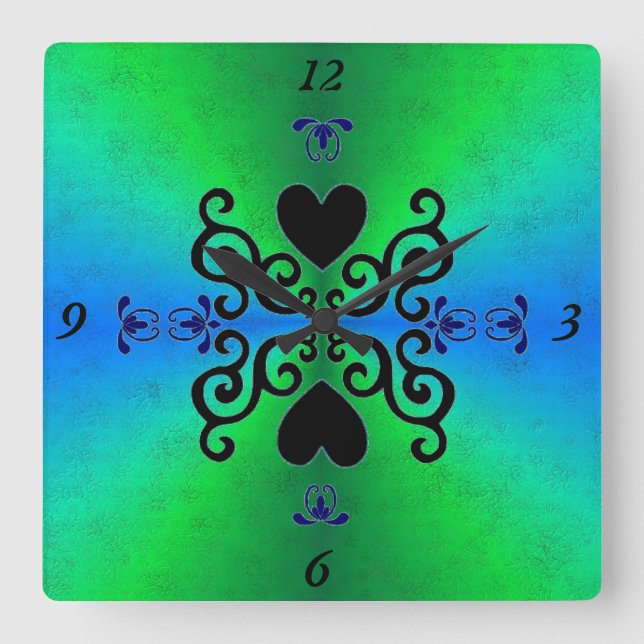 Relógio Quadrado Lily and Heart on Rainbow (Frente)