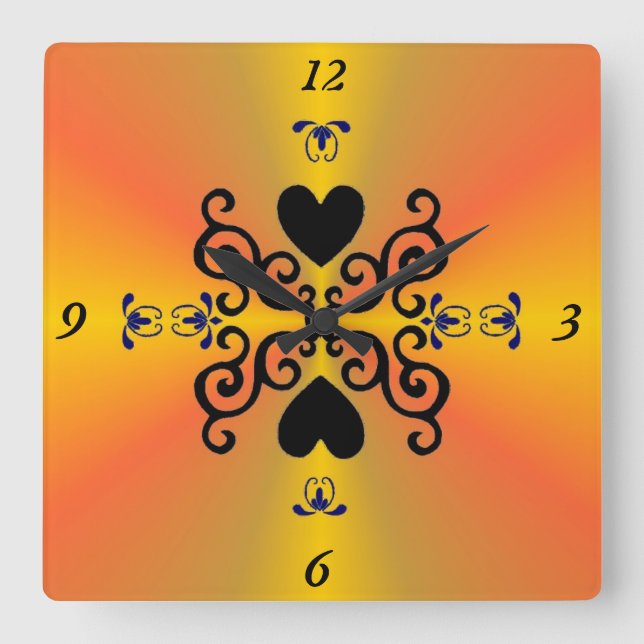 Relógio Quadrado Lily and Heart on Rainbow (Frente)