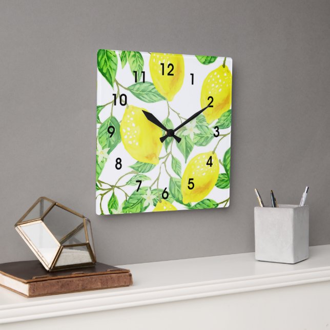 Relógio Quadrado Limões na Fazenda da Vinha na Design do Tema dos C (Escritório)