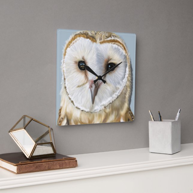 Relógio Quadrado Linda Coruja-do-celeiro (Escritório)
