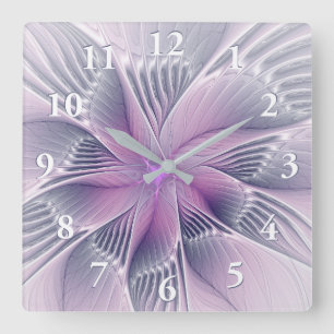 Relógio Quadrado Linda Flor Rosa Arte Fractal Abstrato Moderno