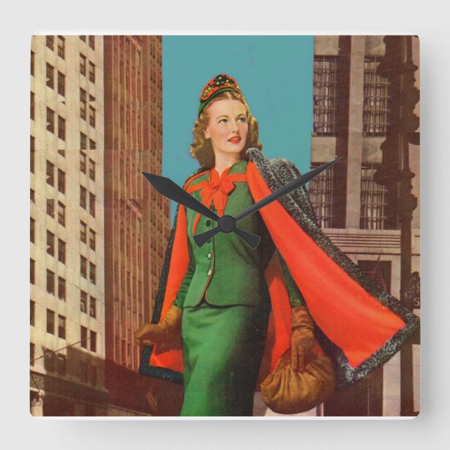 Relógio Quadrado linda garota do centro dos anos 40 (Frente)