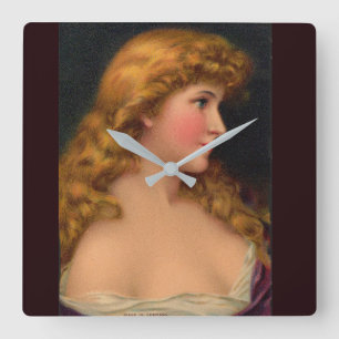 Relógio Quadrado Linda mulher do século XIX com cabelo comprido
