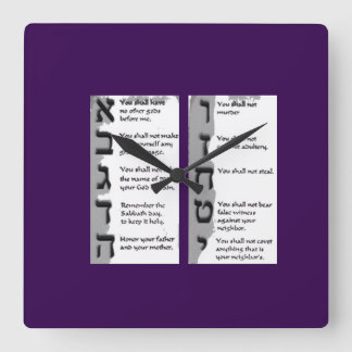 Relógio Quadrado Linda Tapeçaria dos Dez Mandamentos Hebraicos