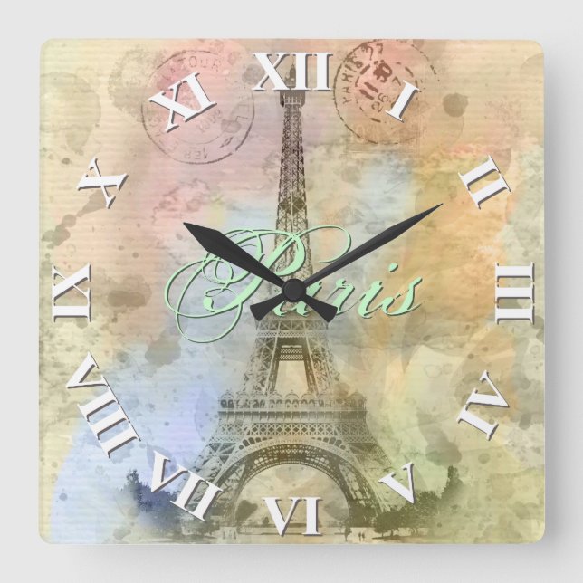 Relógio Quadrado Linda tenda, vintage Eiffel Tower França (Frente)