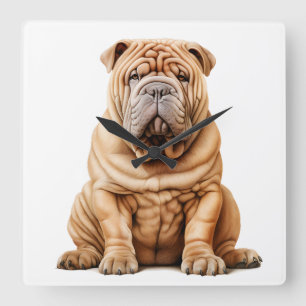 RELÓGIO QUADRADO LINDÍSSIMO CÃO SHAR PEI CASTANHO