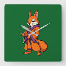 Relógio Quadrado Lindo Esquilo Samurai Japonês