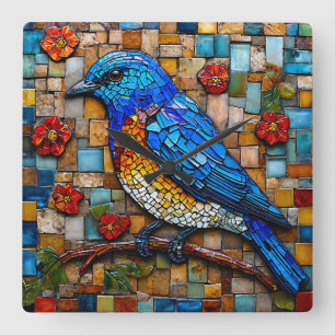 Relógio Quadrado Lindo pássaro mosaico