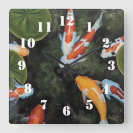 Relógio Quadrado Lindos Peixes Koi