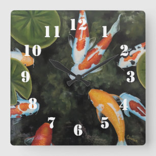 Relógio Quadrado Lindos Peixes Koi
