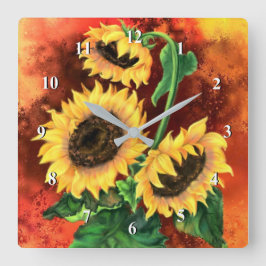 Relógio Quadrado Lindos Três Girassóis - Pintura de Arte Migrada